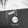 Silver fitness keychain with dumbbell and Strong Is Beautiful plate on black leather - Dumbbell Barbell Plate Strong Is Beautiful Style (LS29)