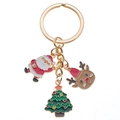 Porte-clés de Noël avec breloques Père Noël, renne et sapin en finition dorée - Style Renne Père Noël et Sapin de Noël en Émail (ER813)