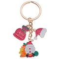 Christmas keychain with Santa Claus, gift bag, and hat charms in gold finish - Enamel Santa Claus Hat and Gift Bag Style (ER817)