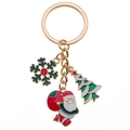 Christmas keychain with Santa Claus, Xmas tree, and green snowflake charms in gold alloy - Enamel Christmas Tree Snowflake and Santa Style (ER818)