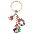 Cute Christmas keychain with penguin, wreath and bell charms in gold finish metal - Enamel Christmas Penguin Tree Wreath and Bell Style (ER819)