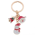 Christmas keychain with rose gold plating featuring Santa Claus and snowman charms - Enamel Christmas Snowman Bell and Santa Head Style (ER820)