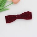 Elegante pinza de pelo de terciopelo rojo oscuro con lazo doble y lunares sobre fondo blanco - Burdeos