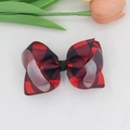 Detailed macro view showing the texture of a classic red and black plaid ribbed bow hair clip - Red and Black Plaid (05#)