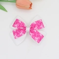 Dettaglio del fiocco per capelli in gros-grain fatto a mano con stampa a nastro rosa - Nastro Bicolore Rosa Bianco (05#)