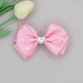Fermaglio per capelli con fiocco di raso rosa e perla a cuore per ragazze dolci - Rosa