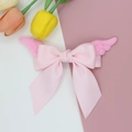 Sweet pink satin bow hair clip with plush wings for girls lolita hair styling - Pink