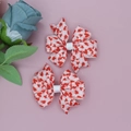 Sweet Valentine bow hair clips with red heart patterns on white grosgrain ribbon - Red Heart Print Style (02#)