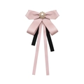 Eleganter rosa Schleifen-Brosche mit schwarzen Bändern und Perlen-Strass-Zentrum - Rosa