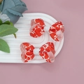Detail of red and white grosgrain ribbon hair clips with heart patterns and Love print - Heart LOVE Pattern Pair (05#)