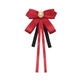 Eleganter rot-schwarzer Bandschleifen-Brosche mit Perle und goldenem Vintage-Besatz - Rot