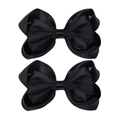 Set of two 4-inch elegant black satin ribbon hair clips for women with a silky finish - Black