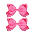 Pair of elegant hot pink satin bow hair clips for women with a silky glossy finish - Deep Pink