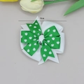 Pinza para el pelo de 9cm con lazo verde y tréboles blancos para el Día de San Patricio - Estilo de Capas Apiladas / N.º 04