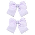 Lavender bow hair clips with white pearls and ribbed texture for girls’ accessories - Light Purple