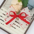 Detail showing red polka dot chiffon bow hair clip with 12cm width measurement - Compact Bow Clip (04#)