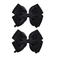 Set of two solid black layered chiffon bow hair clips for girls, elegant hair accessory - Black