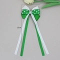 Green St. Patrick's Day clover print hair bow clip with long ribbons, size 9x22cm - No.05