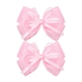 Detailed close-up of pink layered organza and grosgrain ribbon hair bow clips - Pink