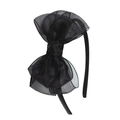 Primer plano de la elegante diadema con doble lazo negro de malla y textura delicada - Negro