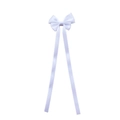 Detail of white satin bow hair clip with long ribbons on a clean white background - White