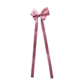 Detail view of pink satin bow hair clip with long ribbons on a plain white background - Dusty Pink