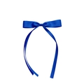 Detail of royal blue ballet-style satin ribbon hair bow with long elegant streamers - Sapphire Blue