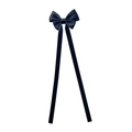 Detail of elegant black satin bow hair clip with long ribbon streamers for women - Black