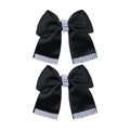 Detail of two black grosgrain ribbon hair bows with elegant faux pearl embellishments - Black