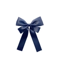 Elegant navy blue satin ribbon bow hair clip with long streamers on white background - Black