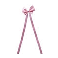 Close-up of pink satin bow hair clip with long ribbons featuring a silky texture - Light Pink