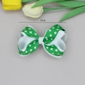 Green and white St. Patrick's Day clover print ribbon bow hair clip in 11cm size - 07#