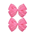Detail of two-piece pink chiffon bow hair clips with textured layers and satin ribbon center - Deep Pink
