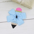 5-inch pencil shaped grosgrain ribbon hair bow clip in light blue for back to school - Light Blue