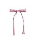 Detailed close-up of a pink satin bow hairclip with elegant long ribbon streamers - Pink