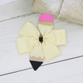 Pencil-shaped grosgrain ribbon hair bow for students in yellow with pink eraser detail - Beige