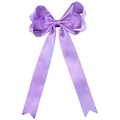Detail of light purple satin bow hair clip with double layers and long flowing ribbons - Purple (14#)