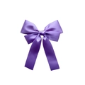 Elegant purple satin ribbon bow hair clip with long tails and silky finish on white background - Purple
