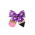 Handmade purple polka dot ribbon hair bow with unique pencil design for school kids - Purple (11#)