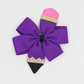5 inch purple grosgrain ribbon pencil bow hair clip for school girls and kids - Dark Purple