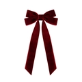 Detailed macro view of burgundy velvet bow hair clip with long ribbons for girls - Burgundy
