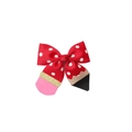 Detail view of red polka dot pencil-shaped hair bow with glitter eraser accents - Bright Red (13#)