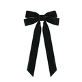 Macro shot of dark green velvet ribbon bow hair clip with elegant long streamers - Green