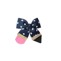 Macro detail of pencil-shaped grosgrain hair bow with navy blue polka dot ribbon design - Navy Blue (14#)