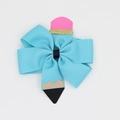 5 inch pencil shaped grosgrain ribbon bow hair clip in sky blue for back to school - Lake Blue