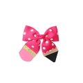 Detail of creative pencil bow hair clip with pink grosgrain ribbon and glitter accents - Rose Red (17#)