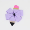 Handmade purple grosgrain ribbon pencil bow hair clip with gold glitter details - Light Purple