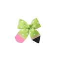 Detail of pencil themed bow hair clip with green polka dot ribbon and glitter textures - Fruit Green (19#)