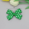 Green 9cm grosgrain ribbon hair clip with white St. Patrick's Day clover pattern - Size 11
