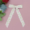 Bandeau à nœud blanc côtelé avec pois roses et verts pour petites filles - Pince avec Long Ruban Imprimé Cercles Fond Blanc (08#)